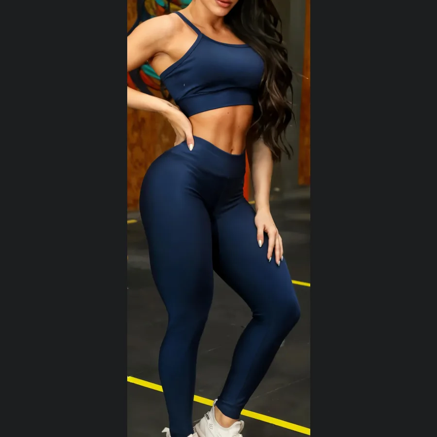 Conjunto para academia Fitness Top ALCINHA com bojo CINTURA ALTA SEM DETALHE
