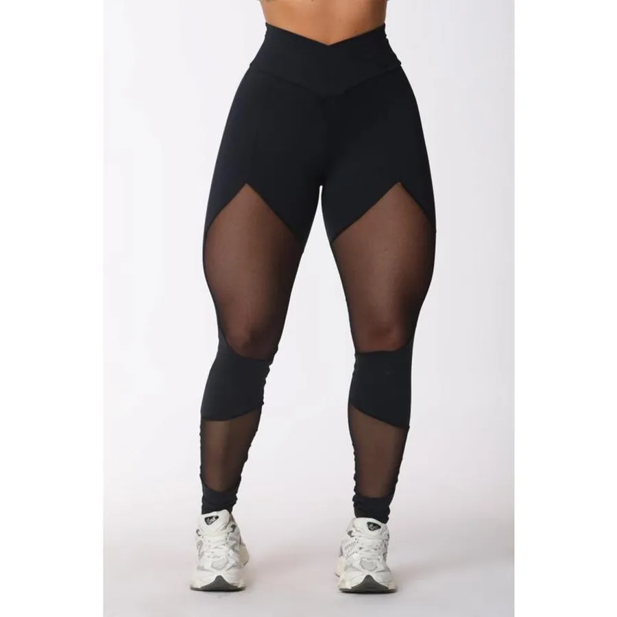 Calça Legging Fitness Com Recorte  De Tule